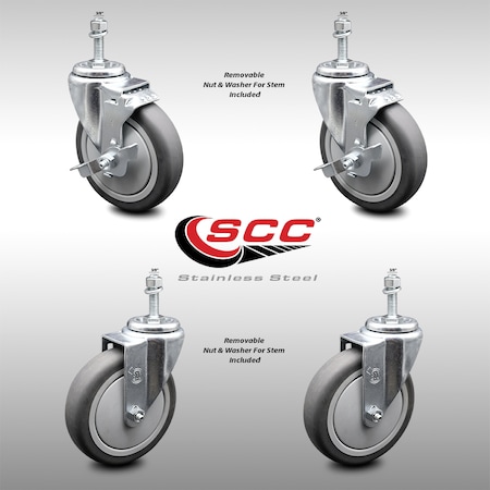 Service Caster 5 Inch SS Thermoplastic Rubber Swivel 1/2 Inch Threaded Stem Caster Brakes, 2PK SCC-SSTS20S514-TPRB-381615-2-TLB-2